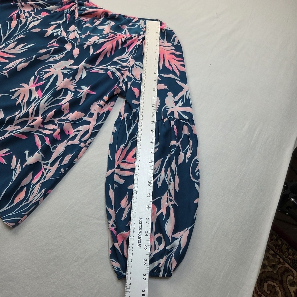 Lilly Pulitzer Amelia Floral Blouse Top Long Sleeve Off Shoulder V-Neck Size L - Picture 9 of 12